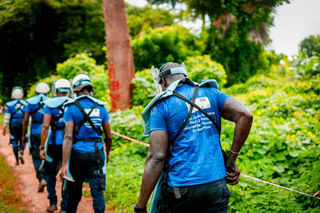 The manual demining team goes to the work area. © A. Faye / HI